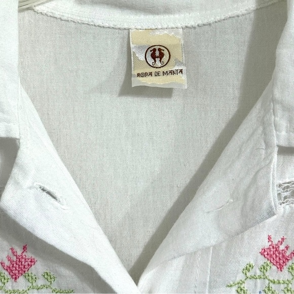 Hand Embroidered Mexican Manta Cotton Blouse Shirt Top Wmn’s Size M L White Boho - Picture 5 of 9